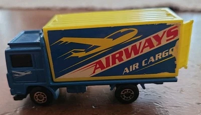 1998 Matchbox Airport Volvo Container Truck Blue/Yellow Airways Air Cargo  LOOSE - Image 1 of 4