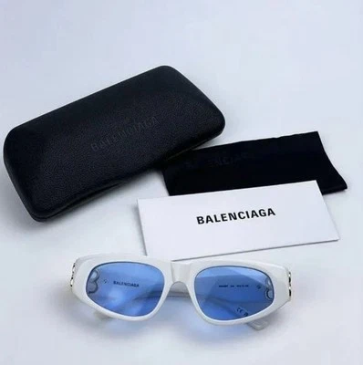 Balenciaga Women Sunglasses White Gold Logo Light Blue Cat Eye BB0095S 004 NEW - Image 1 of 4