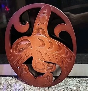 Killer Whale Carved Solid Wood Art Trivet by Boma Made In Canada 8" Rare - Picture 1 of 2