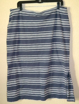 Patagonia Midi Skirt XL blue white stripe Organic Cotton Stretch side slits EUC - Image 1 of 4