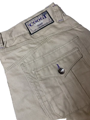 COOGI DE COLECCIÓN Hombres Caqui Carga Pantalones Cortos Logo Dobladillo Áspero Sueltos Hip-Hop Patinador Largo Y2K 44 Foto 1 de 4