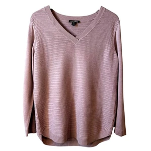 Hilary Radley Womens V Neck Textured Knit Sweater Light Pink Size Medium Casual - Picture 1 of 12