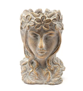 Lady Fairy Head Grey 12 x 5.25 Resin Planter - Picture 1 of 1