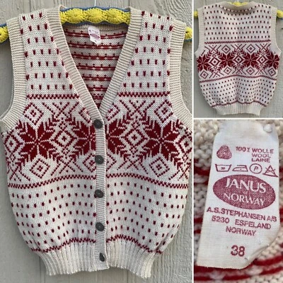 Vintage Jano de Noruega Lana Suéter Chaleco Copo de Nieve Patrón Talla 38 Foto 1 de 4