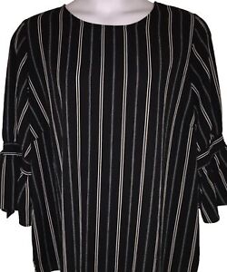 Black Pullover Blouse By Faith & Joy 3X 3/4 Sleeve 26 28 NWOT Tunic Top Shirt