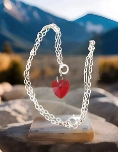 Glass Heart Mini Dangle Red or Clear Pendant 18" Shiny Silver Necklace - Picture 1 of 14