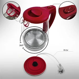 1,7 Liter 2200 Watt Wasserkocher Wasser Kocher Teekocher Edelstahl Glas LED 360° - Bild 1 von 4