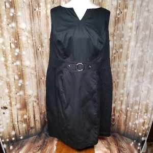 AGB Black Women's Sz. 16W V-Notch Tank Zip-Up Midi Dress Silver Ring Detail - Picture 1 of 10