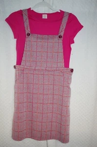 Girls 2 Pc Outfit PINK PLAID OVERALLS DRESS Jumper S/S T-SHIRT Size XXL 18 - Picture 1 of 2