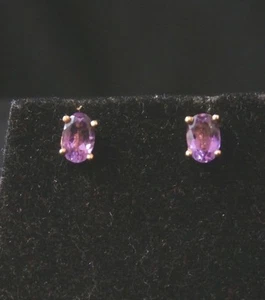 Stunning Royal 10K Yellow Gold Amethyst Stud Earrings.  Make Offer!  #1903 - Picture 1 of 6