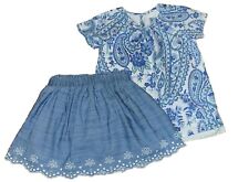 Size 5 Gap Blue Paisley Print Blouse & Blue Embroidered Skort Outfit 