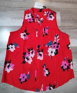 Blusa 41 Hawthorn Para Mujer Talla L Roja Breyson Plisada Estampado Floral Sin Mangas Top Nueva con Etiquetas - Imagen 1 de 13