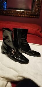Gucci Tom Ford  Black Patent Leather Buckle Ankle Boots, sz 9