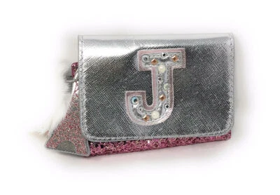 Justice for Girls Initial Pink Silver Glitter Paris Wristlet Wallet "J" NWT! - Image 1 of 2