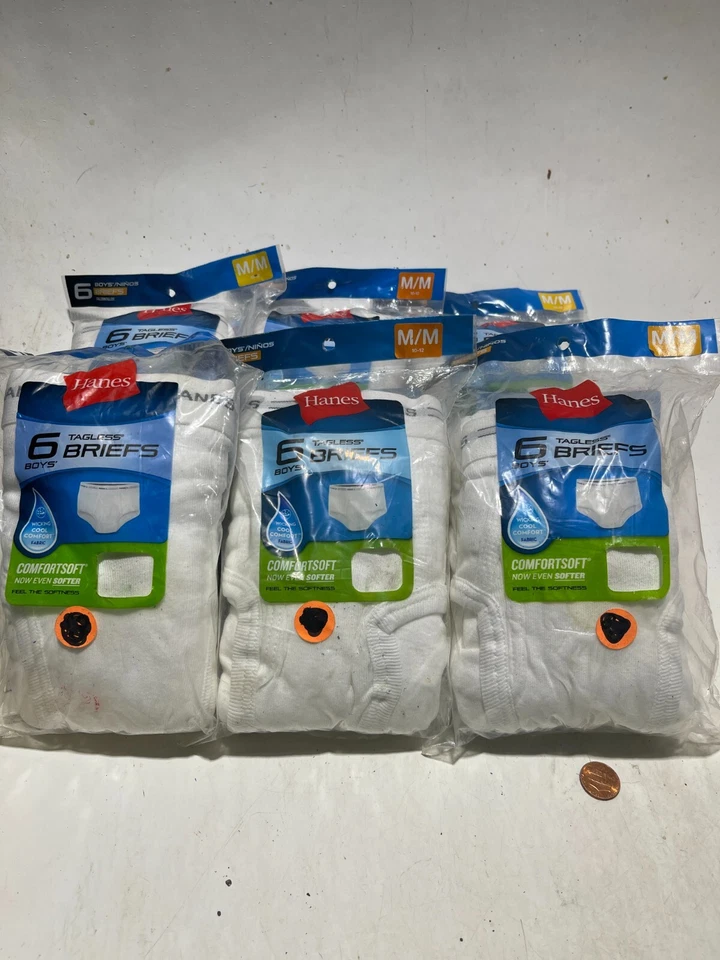 Hanes Boys' White Cotton Comfort Soft Briefs 6 pack Size Medium (10-12)
