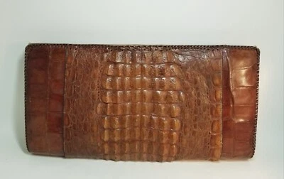 Cartera sin asas vintage de cocodrilo genuino de los años 50 bolso de mano de cuero marrón mursa Foto 1 de 4