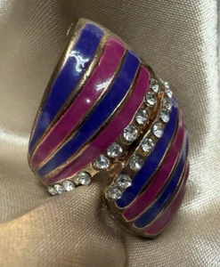 Vintage Pink & Purple Enamel Statement Ring Party Cocktail Adjustable - Picture 1 of 5