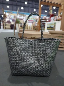 Borsa shopper taglia EX borsa spiaggia cestino donna plastica righe argento metallizzato gigante - Foto 1 di 11