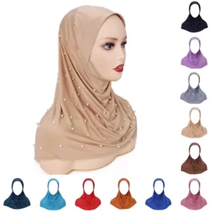 Turbante Pañuelo De Cabeza Elástico Con Capucha De Perlas Sólidas Para Mujeres - Imagen 1 de 32