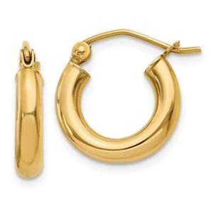 14k Yellow Gold Lightweight Hoop Earrings (3mm), All Sizes - Picture 1 of 24