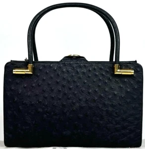 Christian Dior Vintage Black Ostrich Leather Mini Tote Bag Auth - Picture 1 of 10