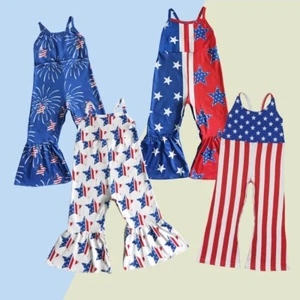 USA Patriotic Red White Striped Striped 4th of July Party Jumpsuit Summer Wear - Picture 1 of 13