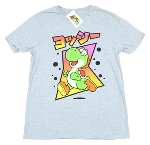 Super Mario Brothers Adult New T-Shirt - Running Yoshi Under Colorful Kanji - Picture 1 of 1