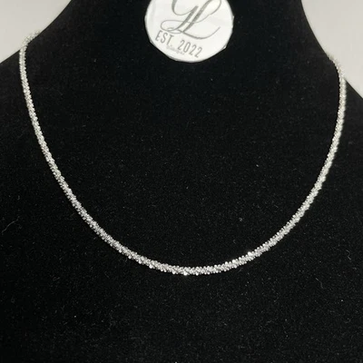 14K White Gold Filled Diamond Cut Popcorn Chain Necklace Stainless Steel 2MM 18” - Image 1 of 4
