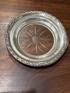 Vintage Amston 3.5 Oz Sterling Silver Glass Coaster Diameter 6.5" - Picture 1 of 7