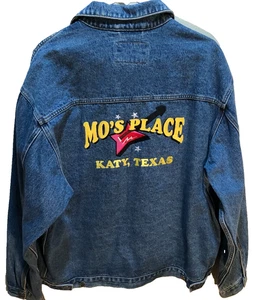 Mo's Place Live Music Sports Bar C&W Dance Katy Texas Blue Denim Jacket L - Picture 1 of 2