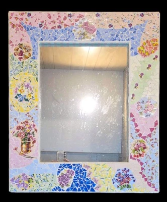Espejo de mosaico hecho a mano floral roto China azulejo arte cottagecore Shabby Chic Foto 1 de 4