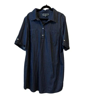 Karen Scott женщин плюс 2 X синий джинсовой ткани коротким рукавом Shift платье богемное Western Chic - Изображение 1 из 4