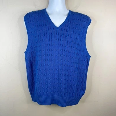 Chaleco Suéter Tejido con Cable Oscar De La Renta Hombres Talla XL Azul Capas Silencioso Lujo Foto 1 de 4