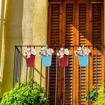 6PCS Eisen hängenden Blumentopf Geländer Zaun Balkon Garten Blumenhalter - Bild 1 von 4