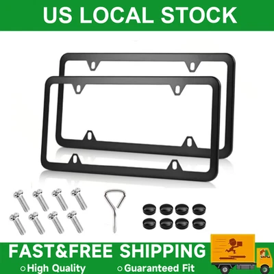 2PCS Black Stainless Steel License Plate Frame Slim Front & Rear Car Tag Cover — 第 1/4 张图片