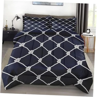 Comforter Set Size, Nautical Navy Blue Fishing Soft 3 King Navy Blue Geometric - Image 1 of 4