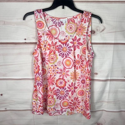 J Jill Top 女式 XL 多色 Love 亚麻背心大圆领束腰无袖编织 — 第 1/4 张图片