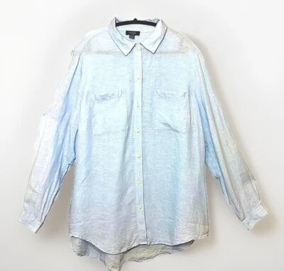Lord & Taylor Linen Blouse 1X Light Blue Button Up Relaxed Boyfriend Long Sleeve Foto 1 de 4