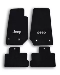 2014-2019 Jeep Cherokee Black Velourtex Carpet - 4pc Mat Set - Silver Jeep Logo - Picture 1 of 8