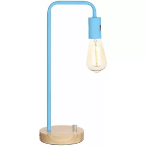 Industrial Table Lamp Blue Desk Lamps Wooden Night Light for Girls Room Bedroom - Picture 1 of 8