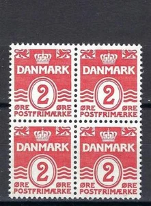 Denmark 1933 Sc# 221 Arms Lion 2ore numerals block 4 MNH - Picture 1 of 1
