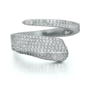 Pave Set Round Cut Diamond Spiral Ring 18K White Gold 0.71Cttw Size 6.5 - Picture 1 of 5