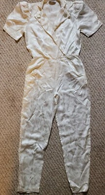 Винтажный 80-х особенно ваш лист цветочный печать шелковистый брючный костюм комбинезон ретро S/M - Изображение 1 из 4