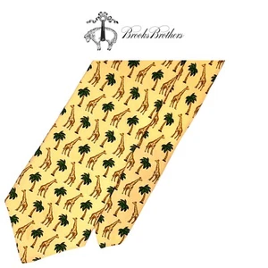 Brooks Brothers Makers gelbe Krawatte - braun grün Mikrogiraffen Palmen Seidenkrawatte - Bild 1 von 10