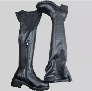 Torrid Thigh High Boot Sz 9 Black Stretchy Tall Lug Sole Over The Knee - Picture 1 of 8