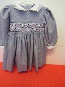 (V)  Hand Smocked Girls 18 Months Carriage Boutique Navy and White Check Dress - Picture 1 of 8