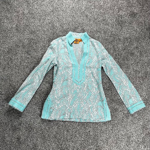 Camicia da donna multicolore Tory Burch cotone stampata taglia 4UK 0US XXS caftano