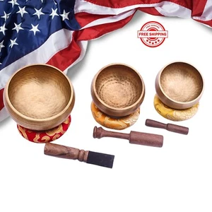 Singing bowl chakra set - Set of 3 Tibetan Healing Singing Bowl- Beaten set of 7 - Picture 1 of 5