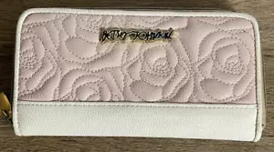 Cartera Betsey Johnson Pequeña Rosa Blanca Cremallera Completa Interior Floral Dorado - Imagen 1 de 5