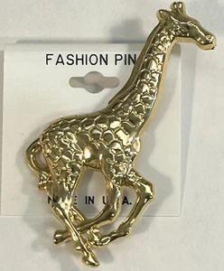 Giraffe Vintage Brosche Anstecknadel Zootier in Goldplatte Made in USA by OSC Neu - Bild 1 von 2